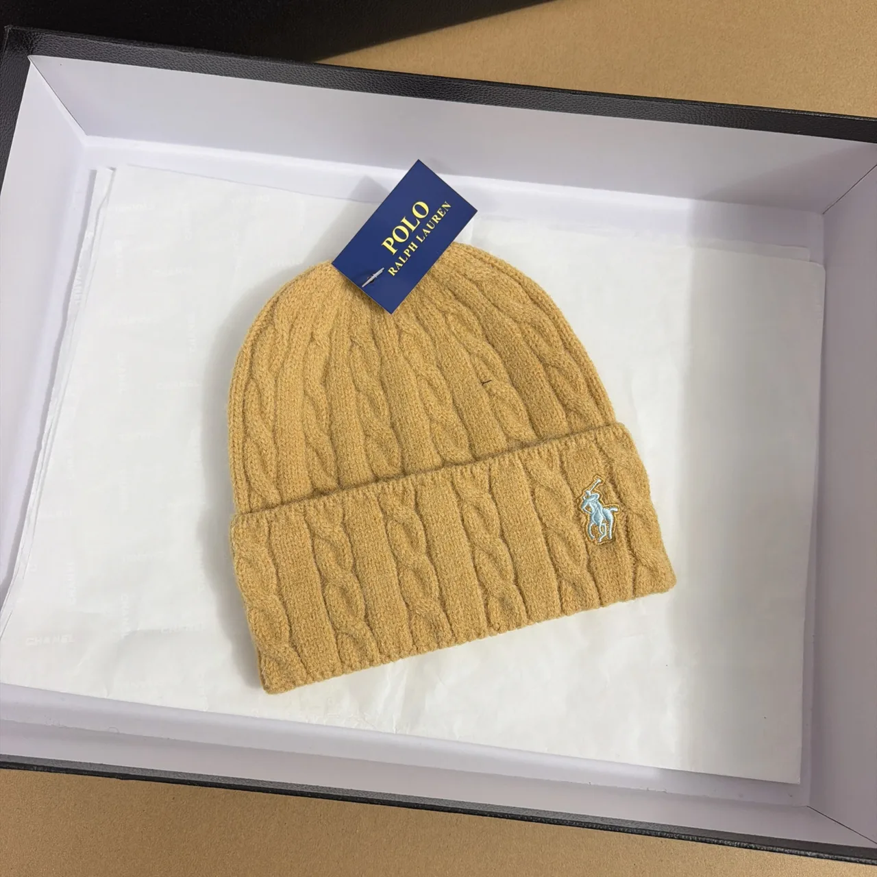 Ralph Lauren Polo Cable-Knit Beanie in Brown & Black & White & Green & Purple & Yellow & Blue & Red & Grey · view 5