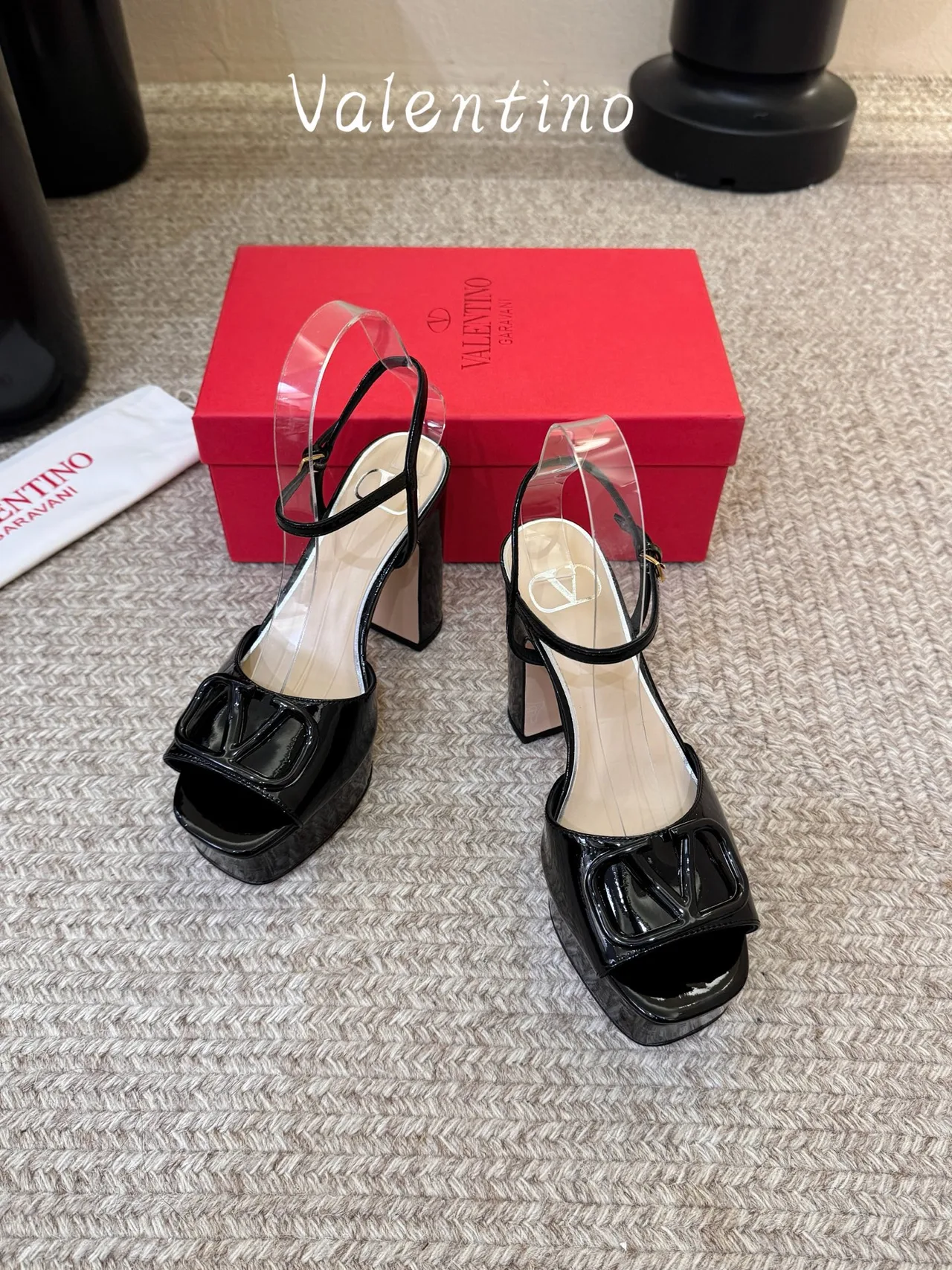Valentino Patent Leather VLogo Platform Sandals in Black · view 2