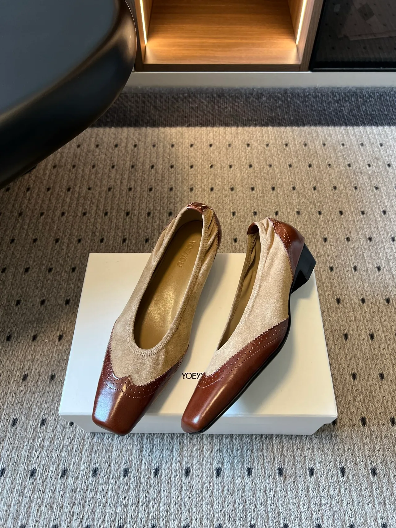 YOEYYOU Square-Toe Two-Tone Slingback Pumps in Brown · view 4