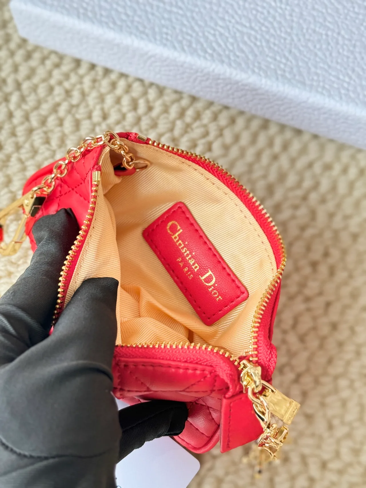 Dior Lambskin Quilted Zip Key Pouch in Red · view 6