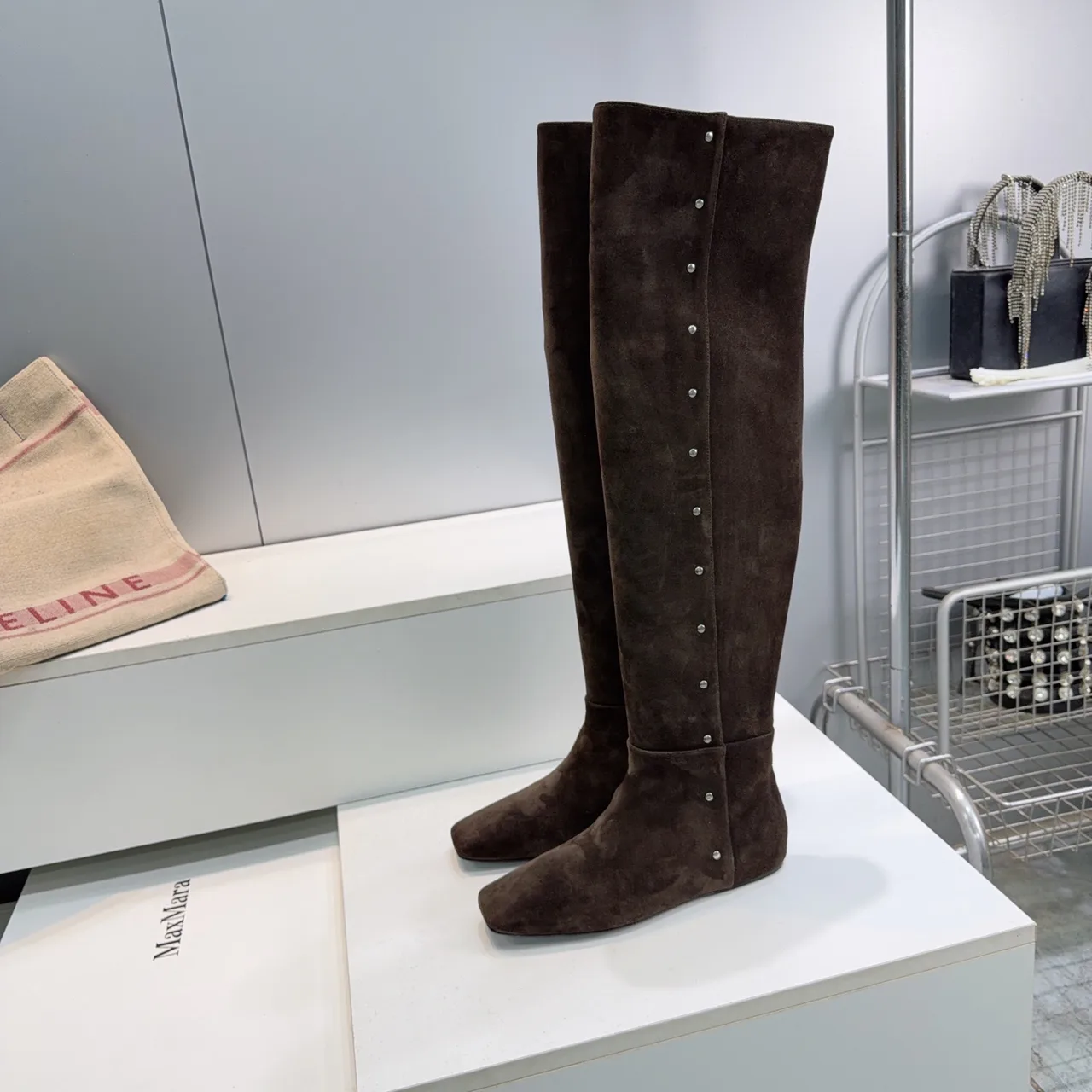 Max Mara Suede-Look Pointed-Toe Knee-High Boots in Brown · view 7