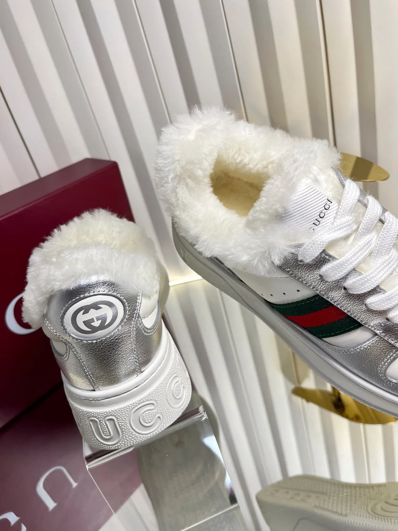 Gucci Wool Striped Lined Sneakers in White · view 8