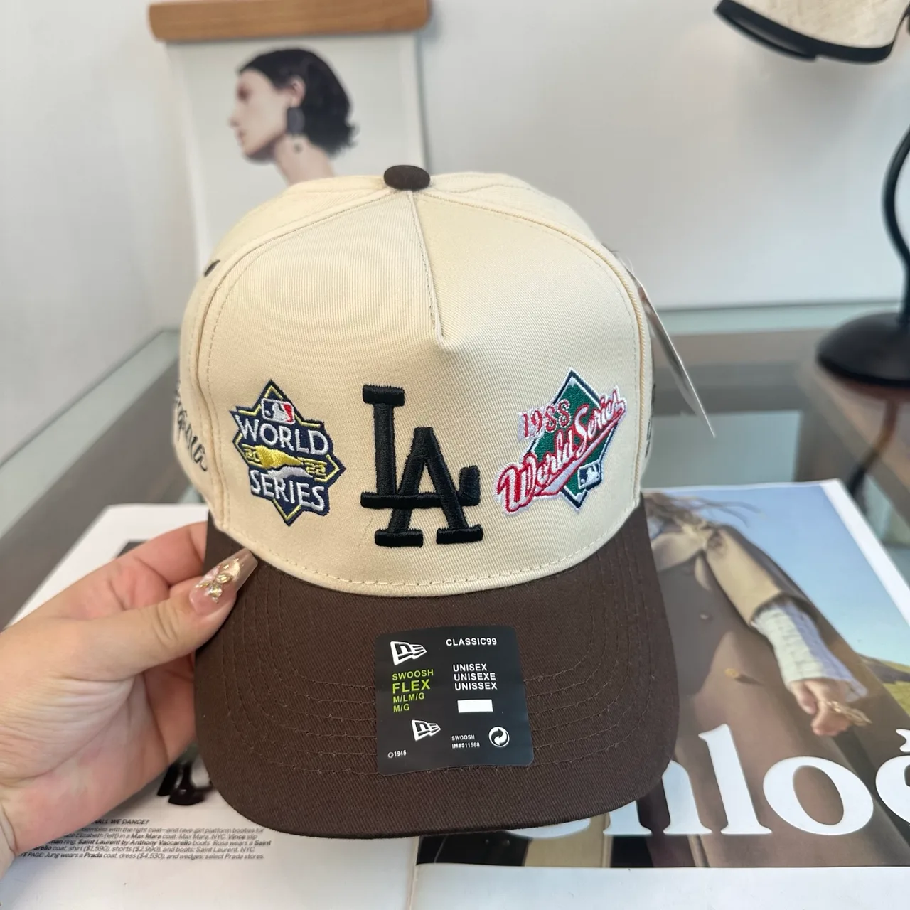 New Era Embroidered Baseball Cap in Beige · view 4