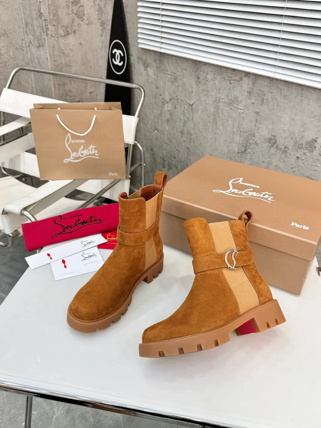 Christian Louboutin Buckle Chelsea Boots in Black & Brown · view 7