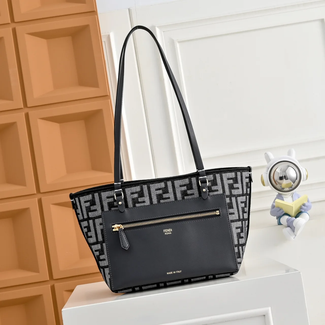 Fendi FF Monogram Front-Pocket Shopper Tote in Black · view 1