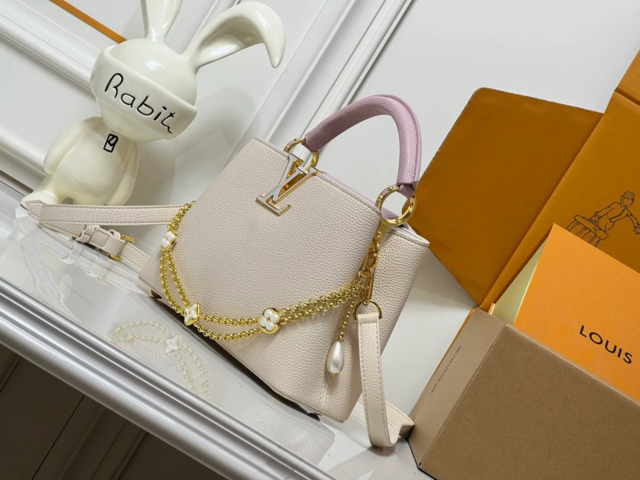 Louis Vuitton Cowhide Capucines BB Bag in Cream · view 3