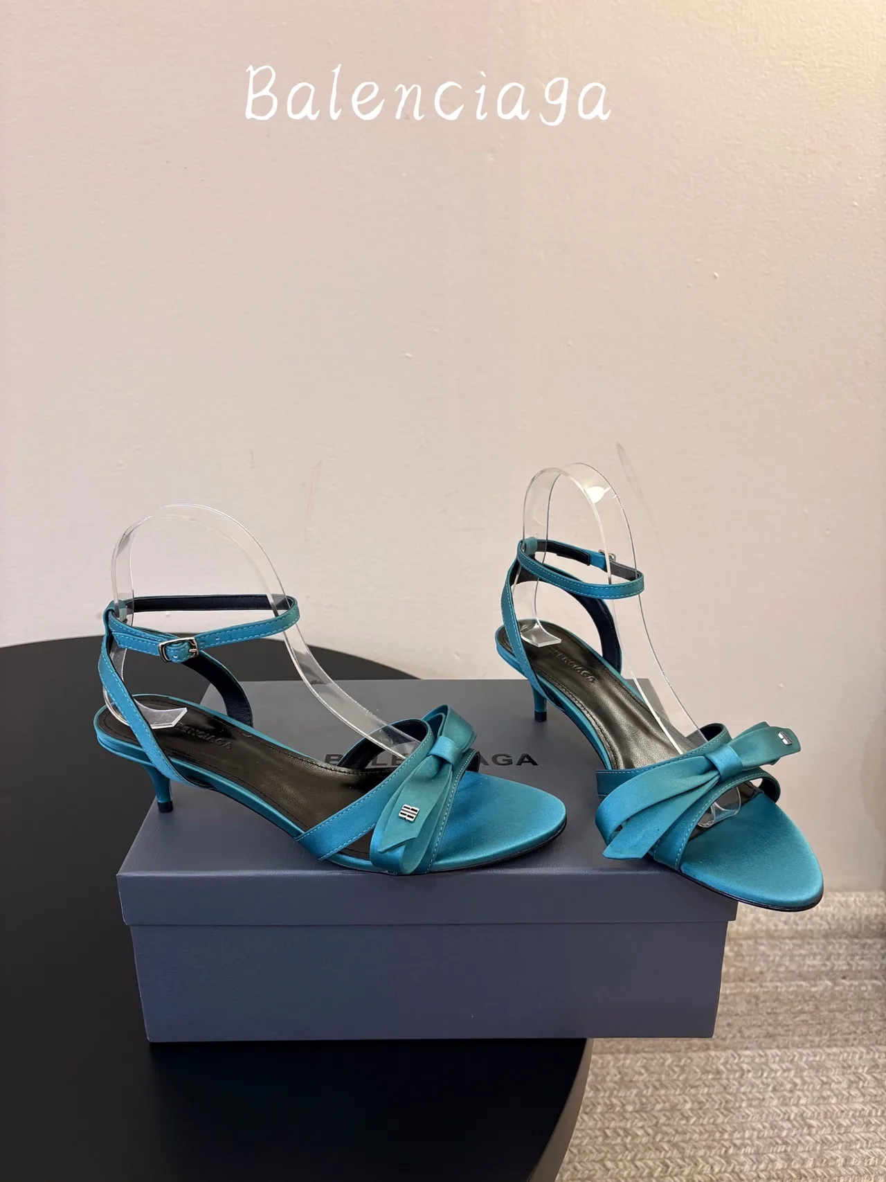 Balenciaga Silk Pointed-Toe Ankle Strap Sandals in Blue · view 4