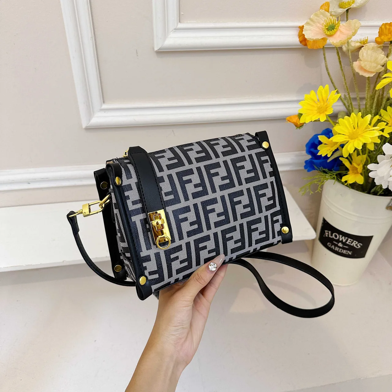 Fendi FF Box Crossbody Bag in Brown & Black & White · view 2