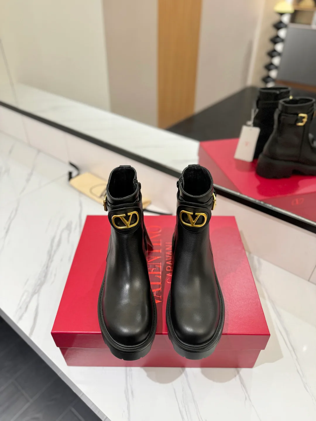 Valentino Calfskin Smooth Ankle Boots in Black · view 3