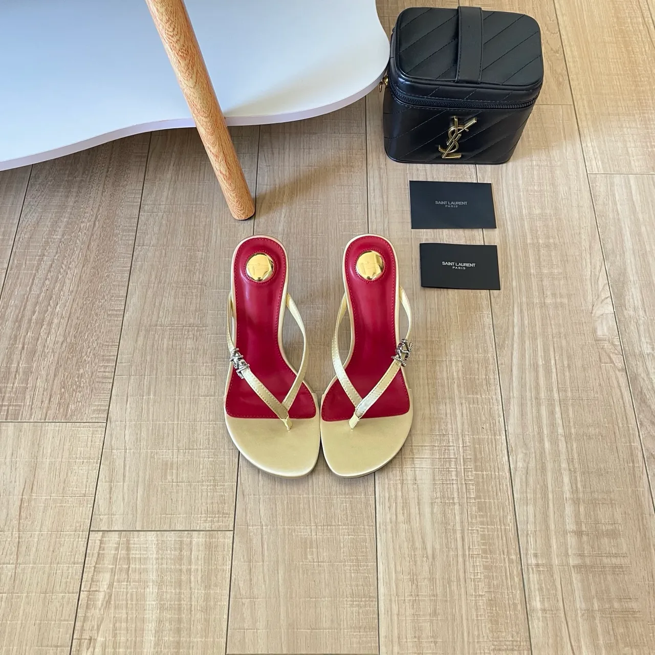 Saint Laurent Sheepskin Buckle Sandals in Cream · view 1