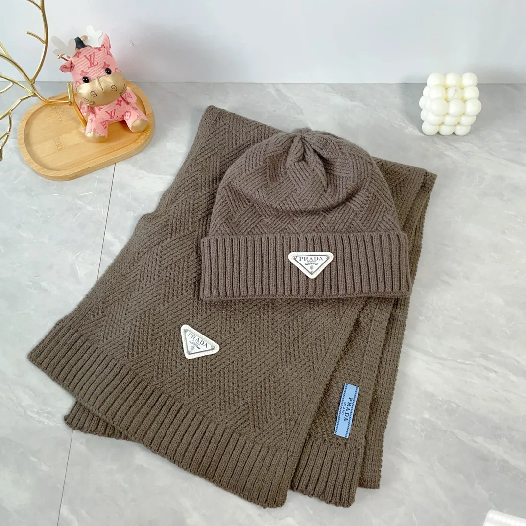Prada Wool Hat and Scarf Set in Brown · view 3