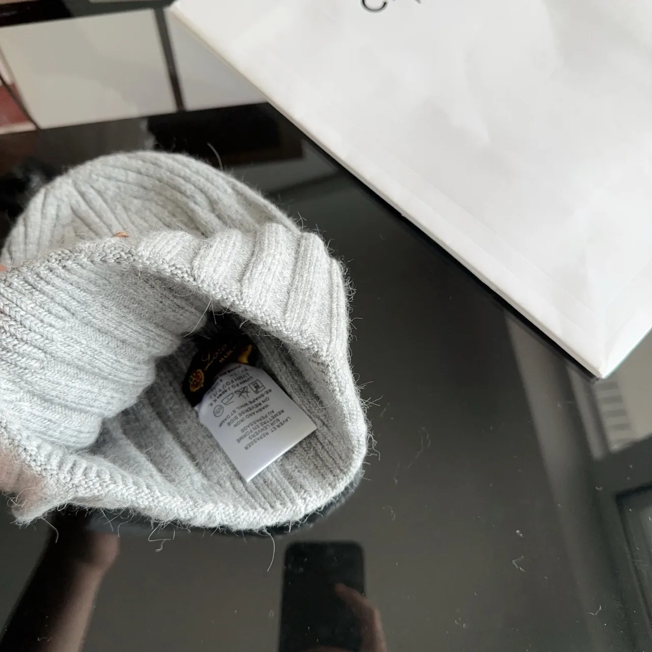 Celine Ribbed Beanie in Grey · view 8
