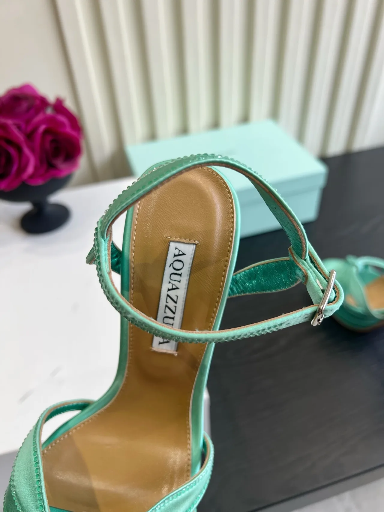 Aquazzura Silk Bow Platform Heeled Sandals in Green · view 8