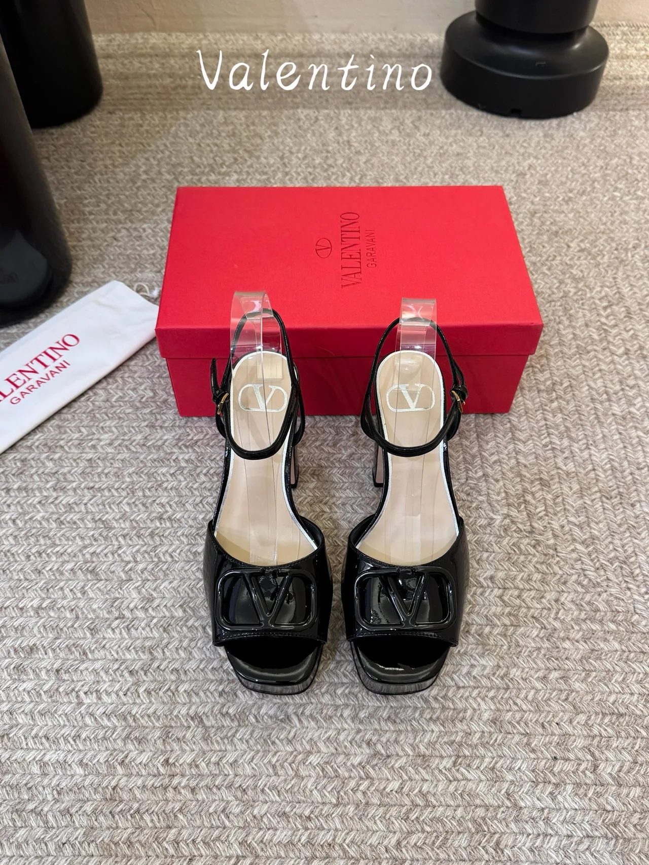Valentino Patent Leather VLogo Platform Sandals in Black · view 1