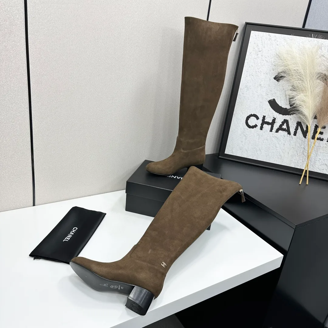 Chanel Cowhide Suede-Look Ankle Boots in Brown · view 4