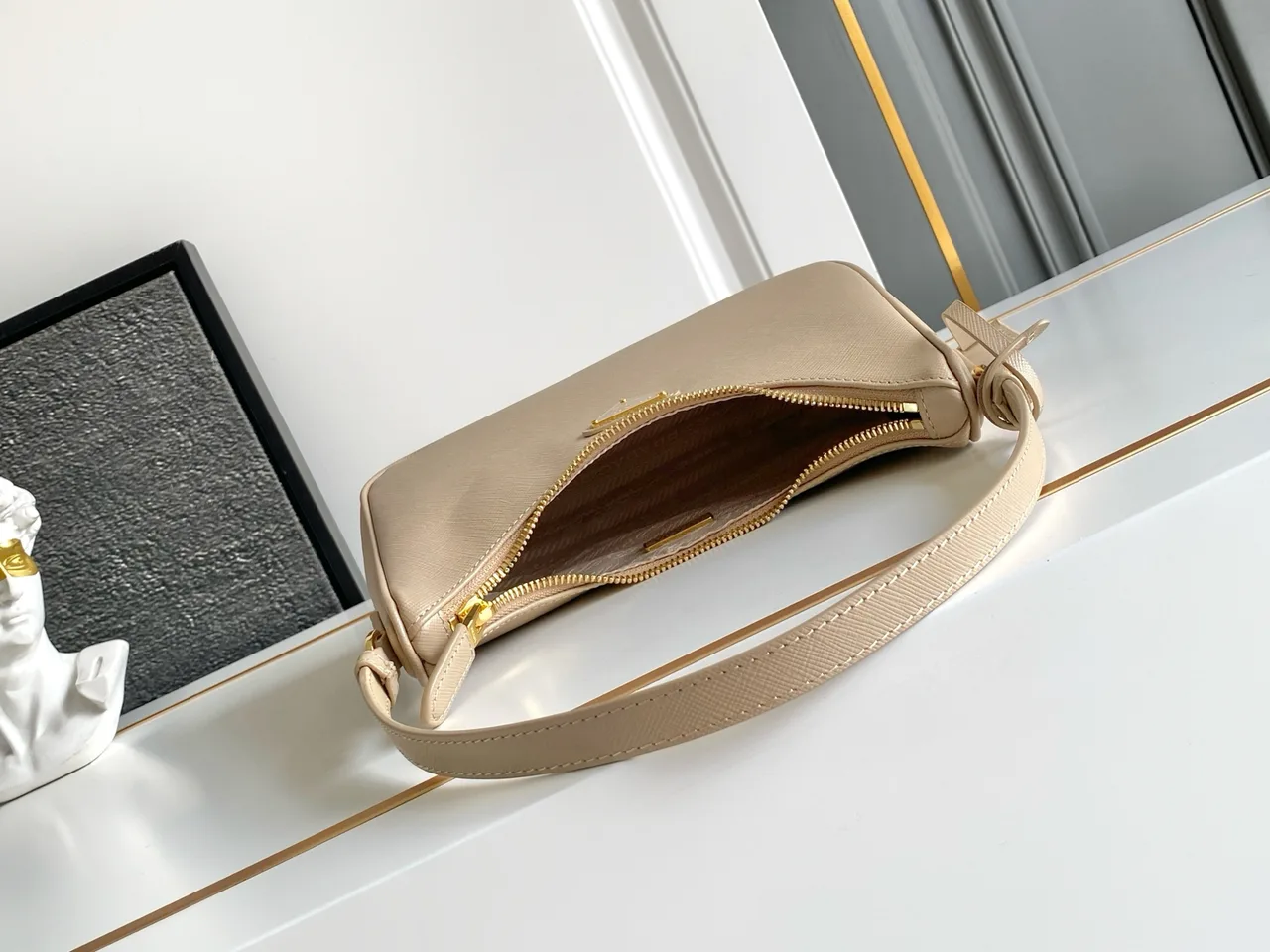 Prada Smooth Shoulder Bag in Beige · view 8