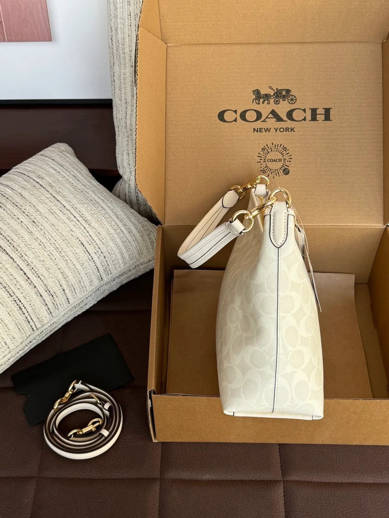 Coach Glossy Hobo Bag in White · view 2