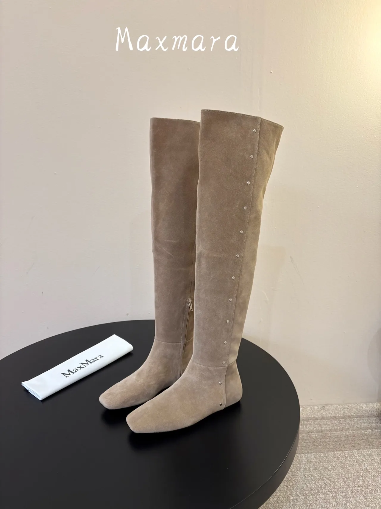 Max Mara Suede-Look Pointed-Toe Knee-High Boots in Brown · view 5