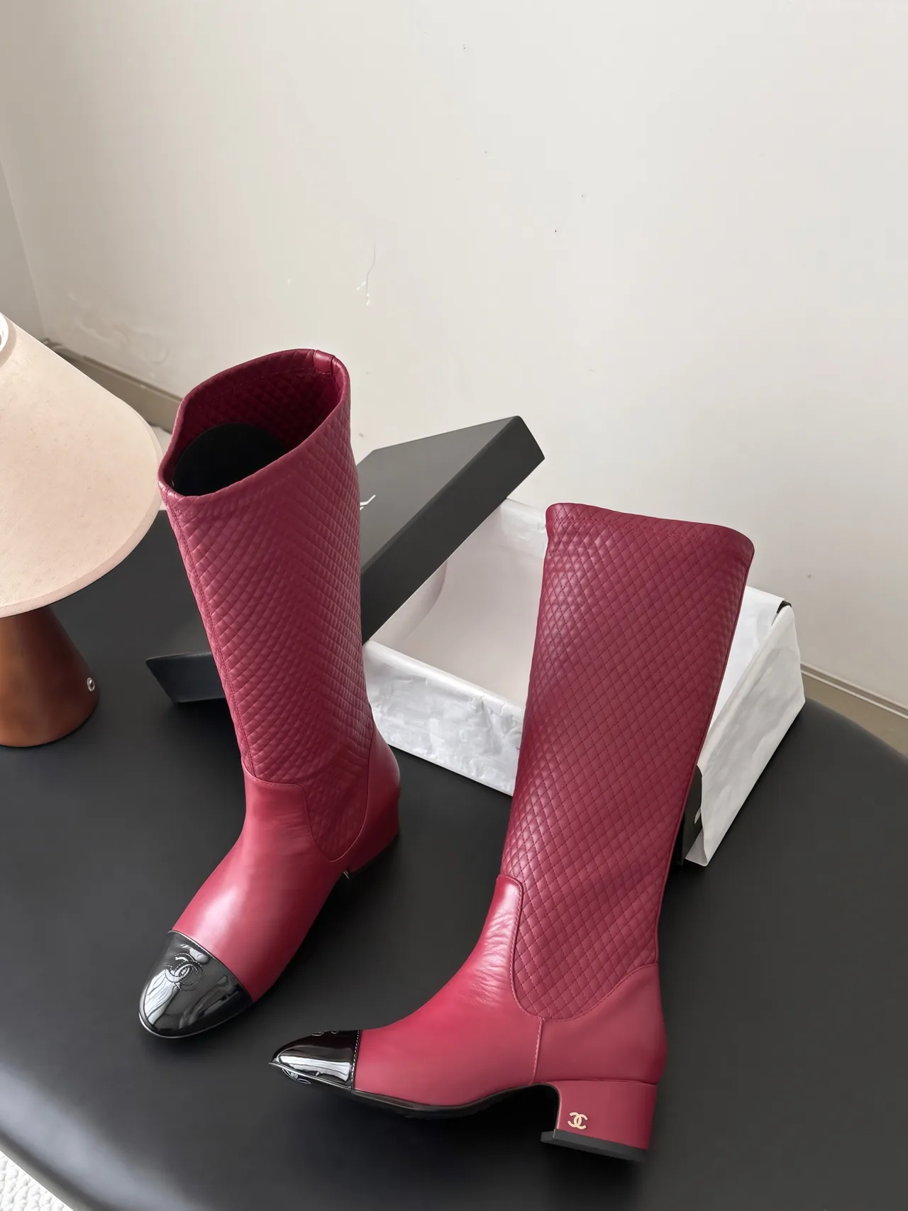 Chanel Cowhide Pointed-Toe Boots in Burgundy · view 4