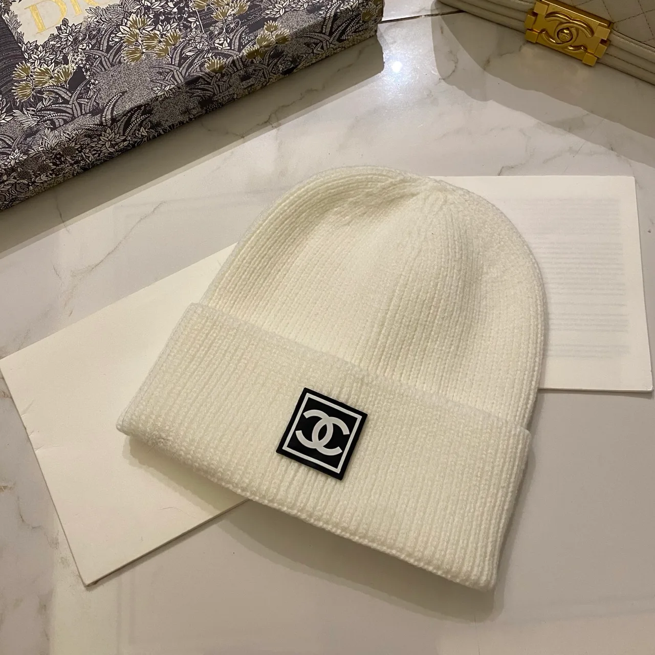 Chanel Beanie in Black & White & Grey & Beige & Tan & Blue & Orange & Yellow & Pink & Burgundy & Red & Brown · view 2