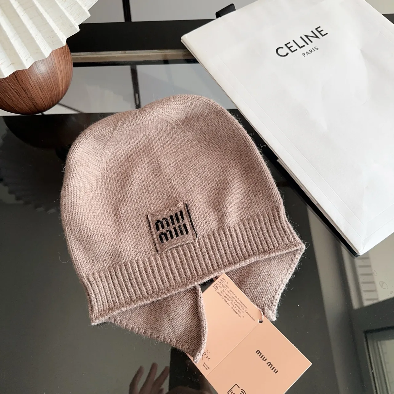 Miu Miu Ribbed Beanie in Pink · view 1