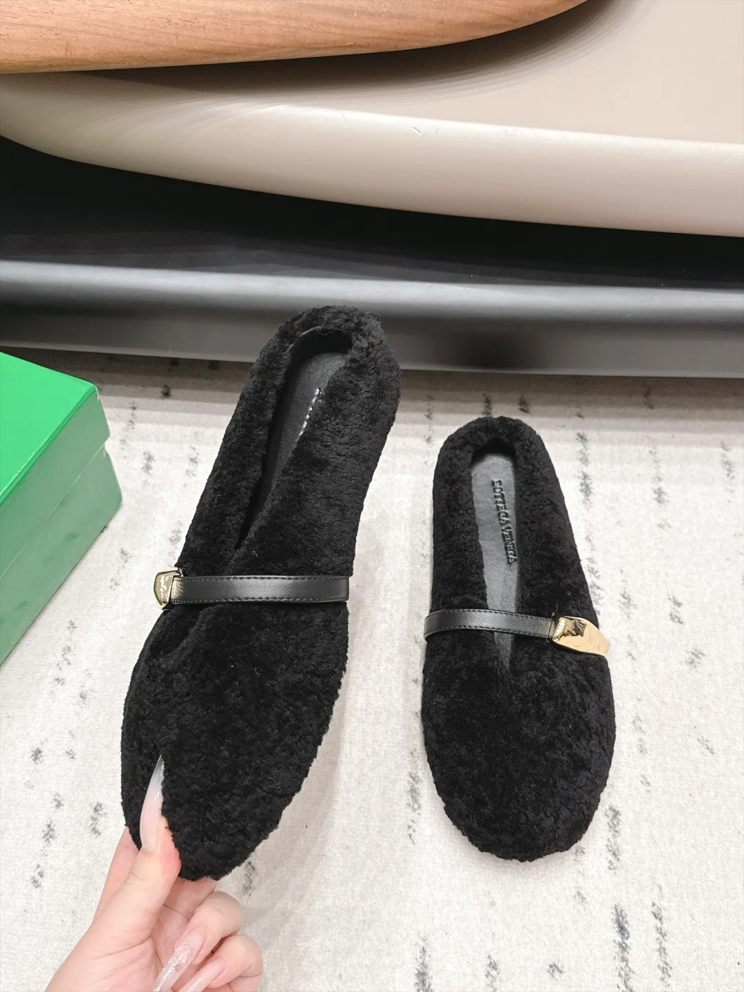Bottega Veneta Sheepskin Round-Toe Buckle Mary Jane Mules in Black · view 4