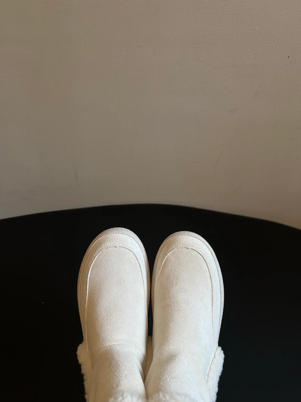Moon Boot Suede Round-Toe Fleece Snow Boots in White · view 6