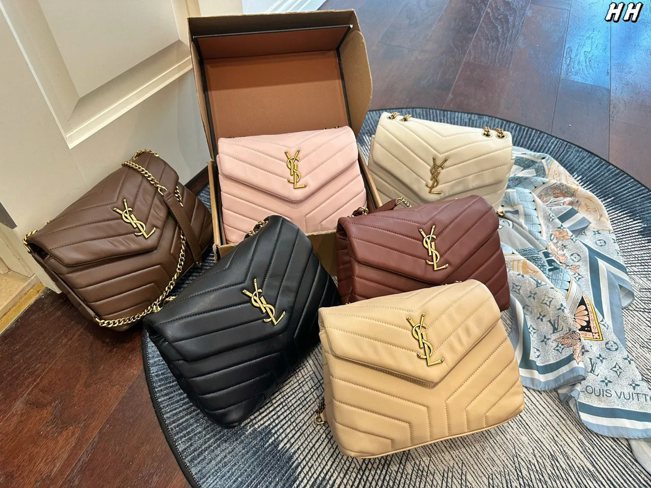 Saint Laurent Loulou Chain Bag in Pink & Brown & White & Beige & Red & Black · view 6