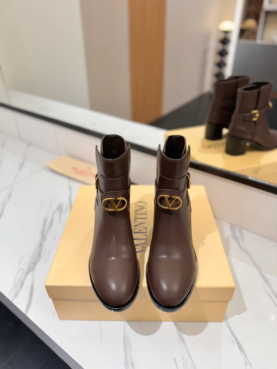 Valentino Calfskin Ankle Boots in Brown · view 3