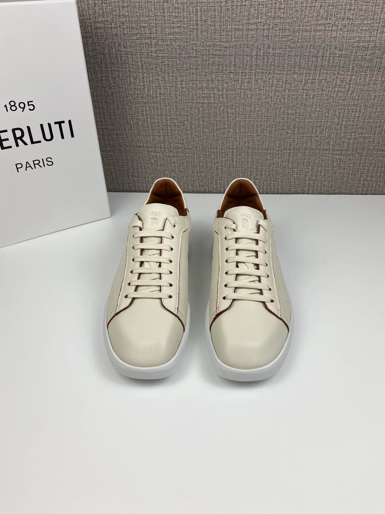 Berluti Leather Smooth Round-Toe Lace-Up Sneakers in White · view 2
