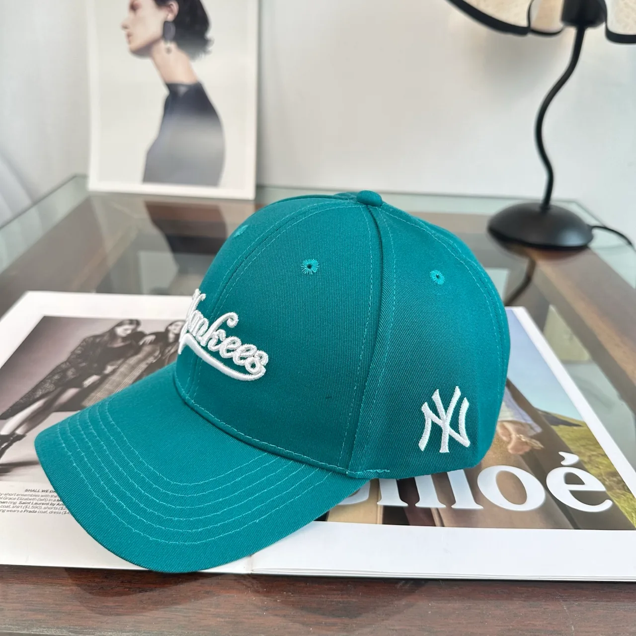 Yankees-Script Colorblock Baseball Cap in Grey & Blue & Brown & White · view 4
