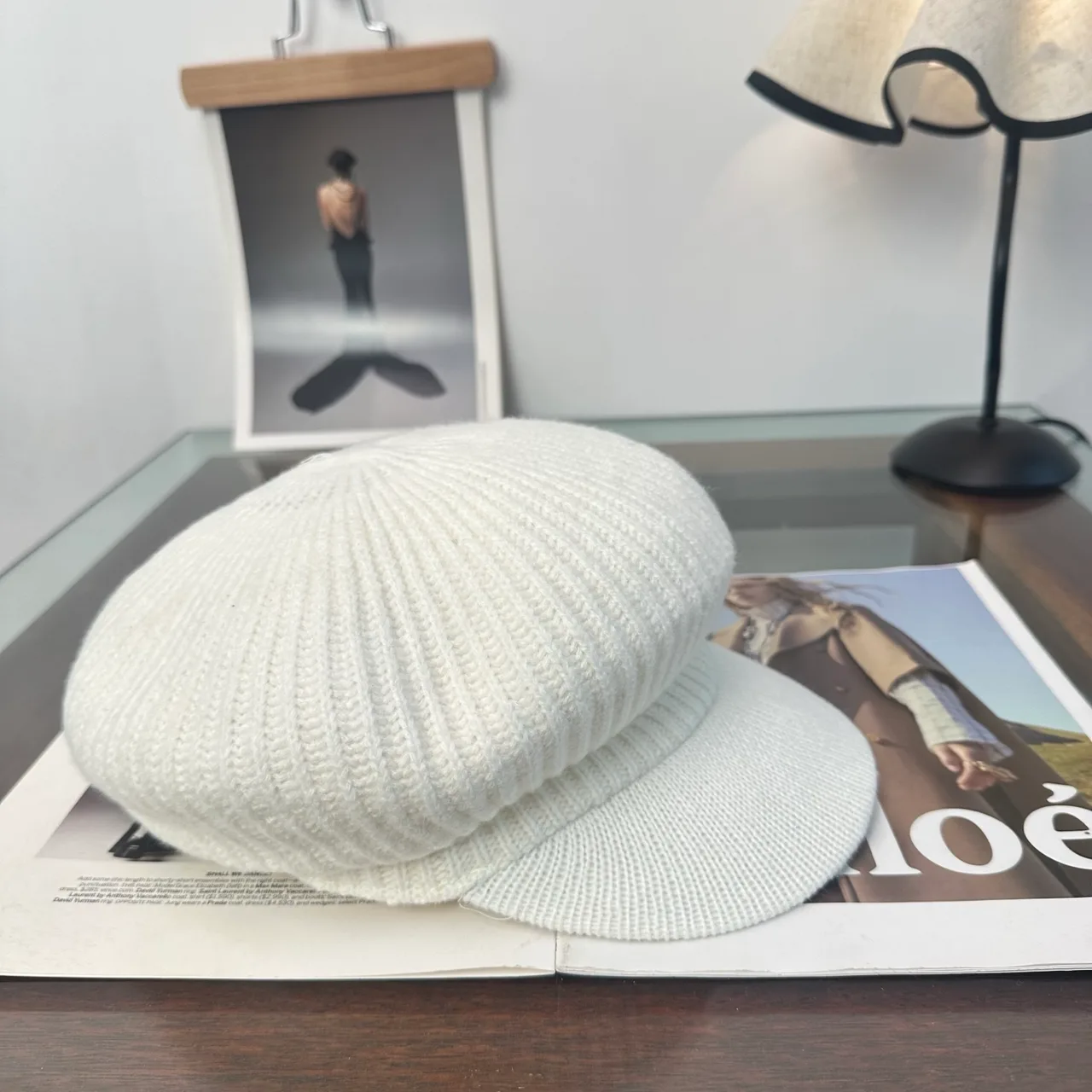 Miu Miu Ribbed Newsboy Cap in White · view 3