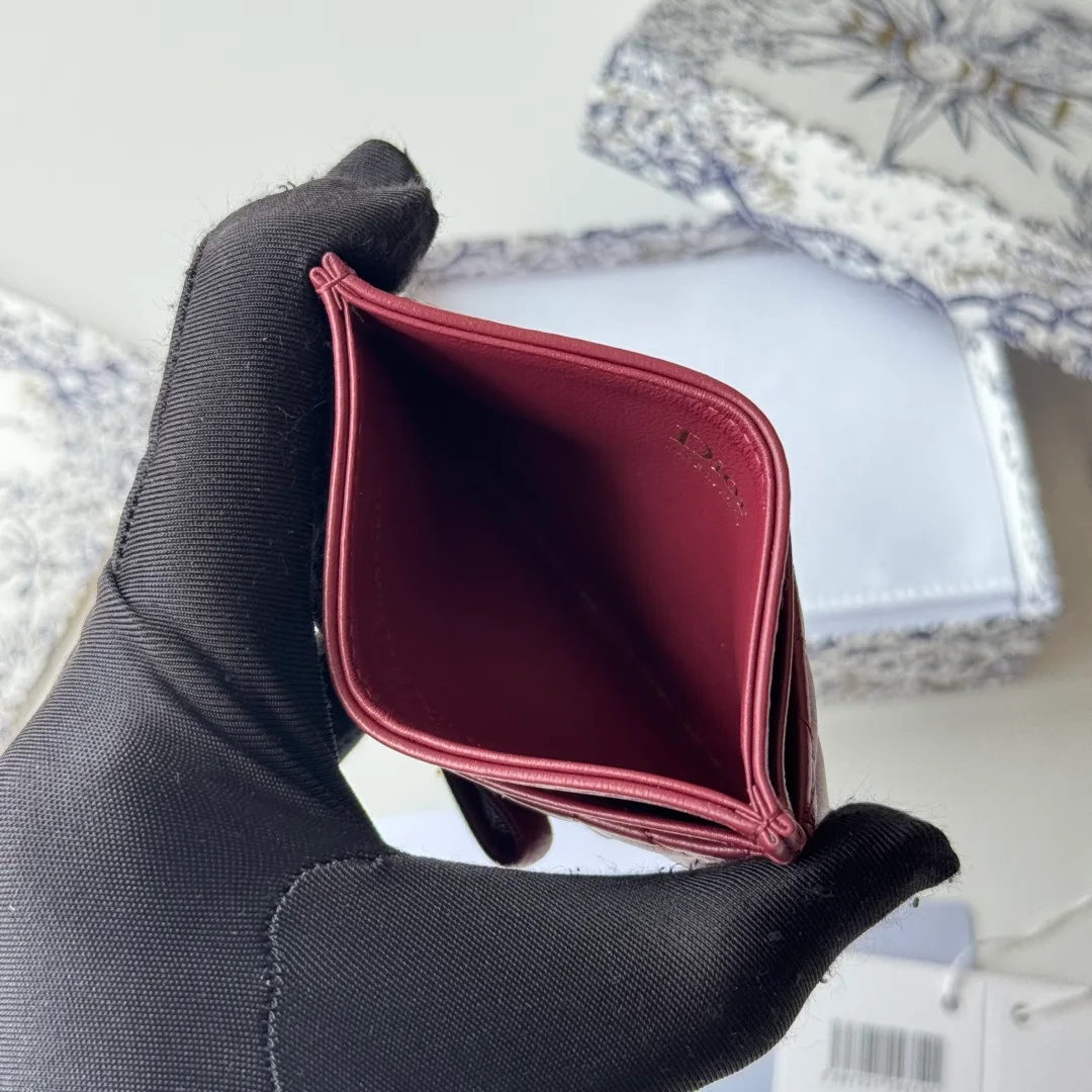 Dior Lambskin Quilted Bow Cardholder in Burgundy · view 8