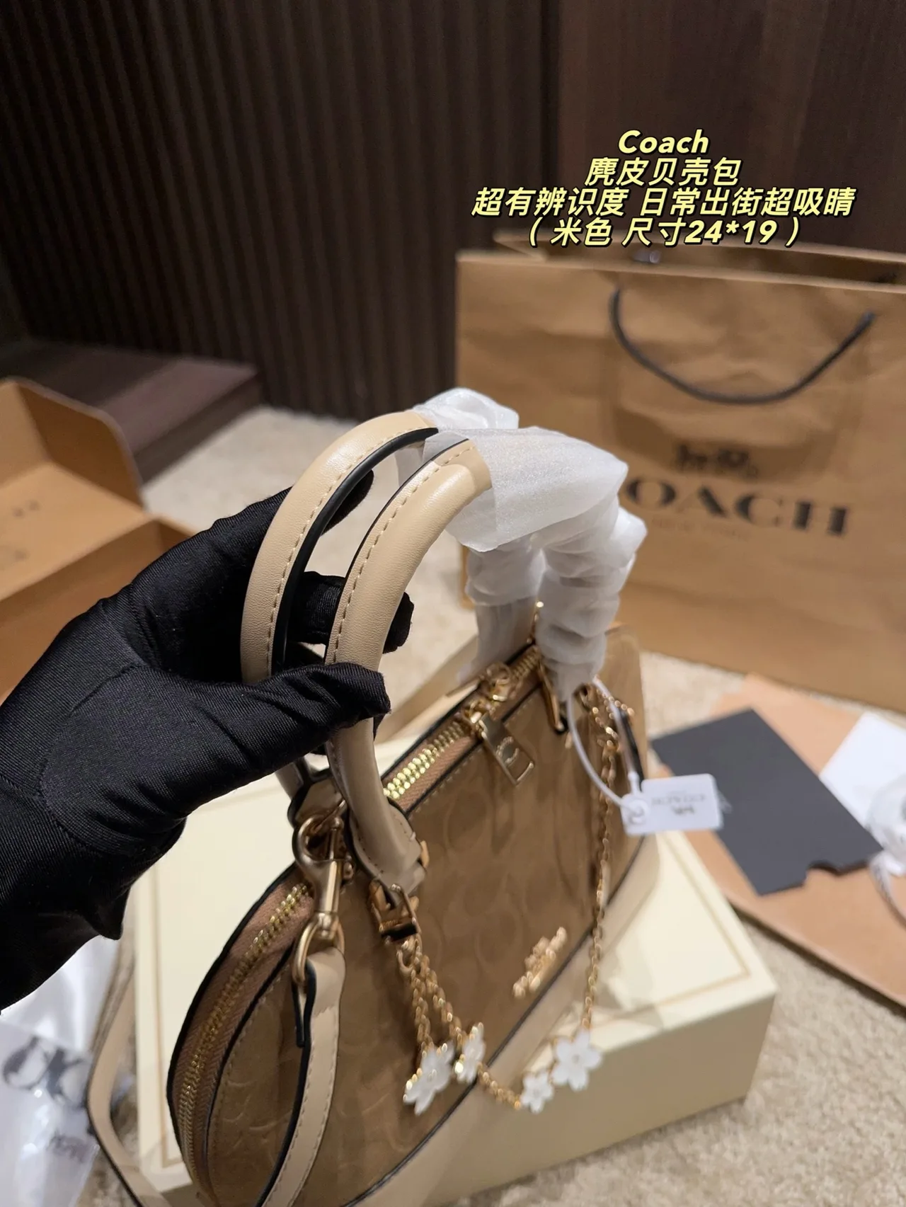 Coach Suede Handbag in Beige · view 6