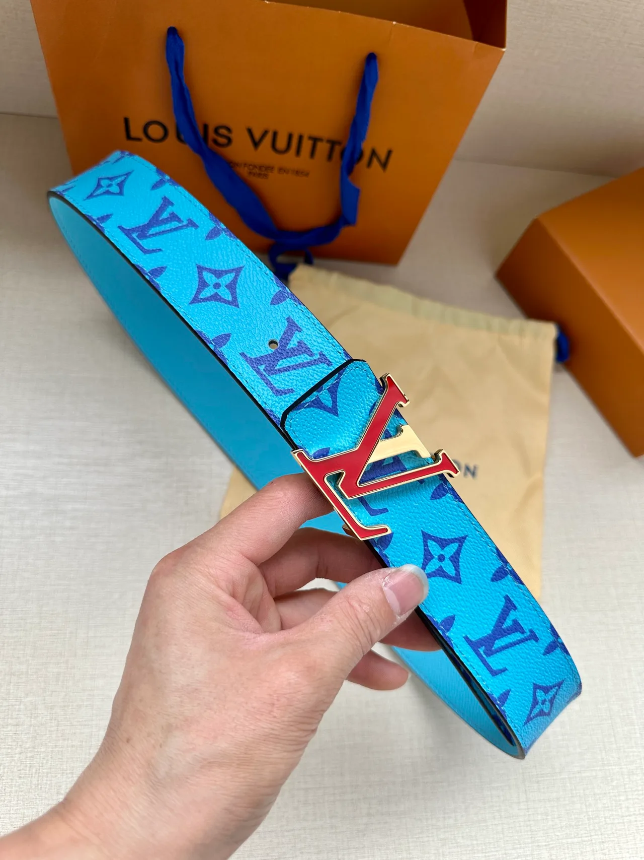 Louis Vuitton Canvas Glossy Belt in Blue · view 2