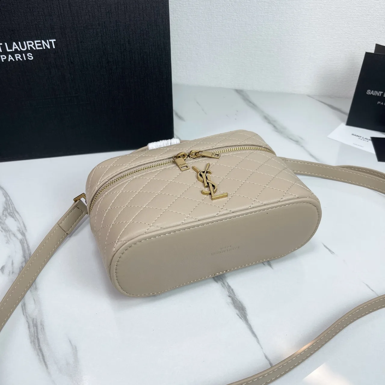 Saint Laurent Quilted Crossbody Bag in Beige · view 4