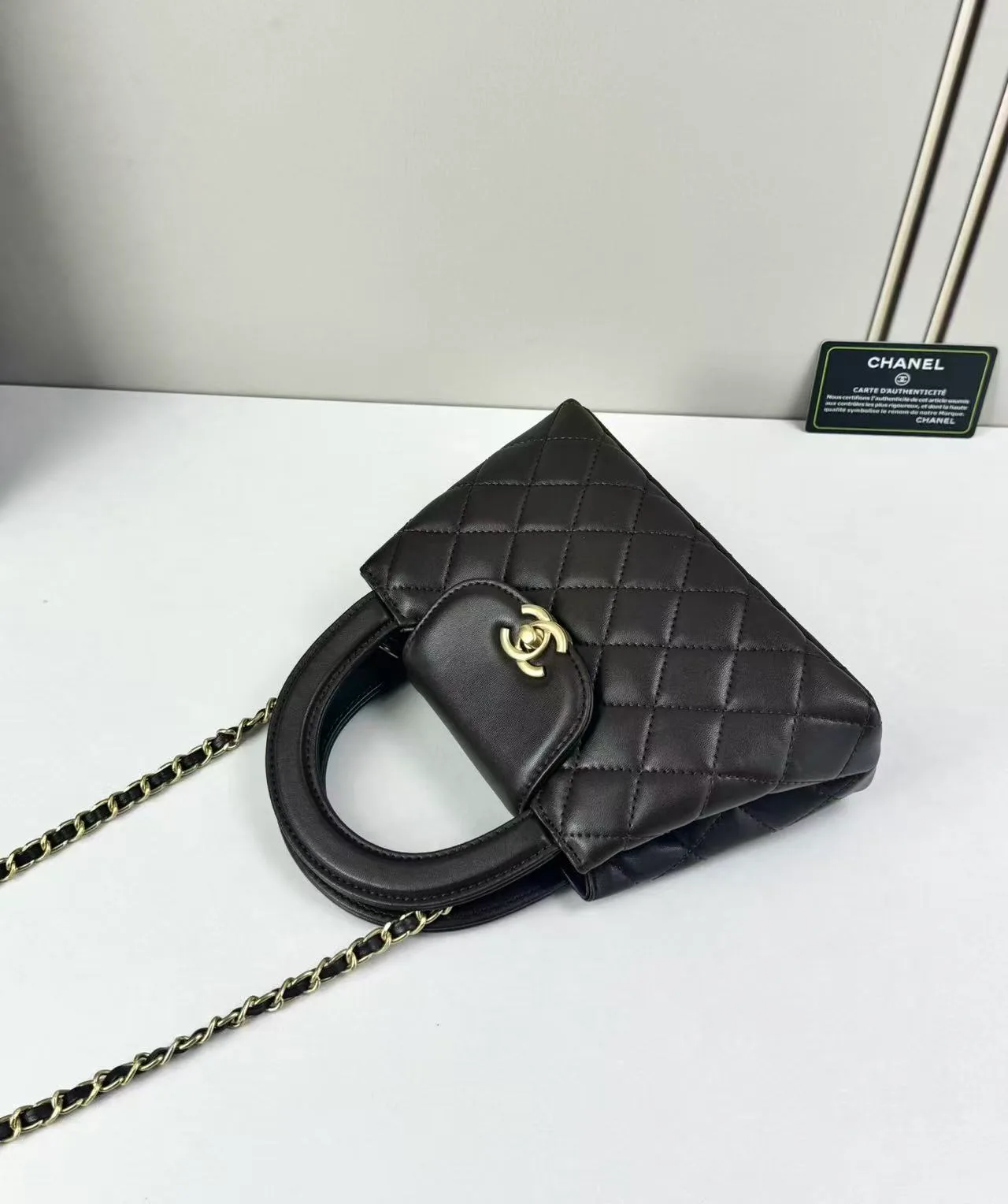 Chanel Quilted Glossy Mini Kelly Bag in Brown · view 4