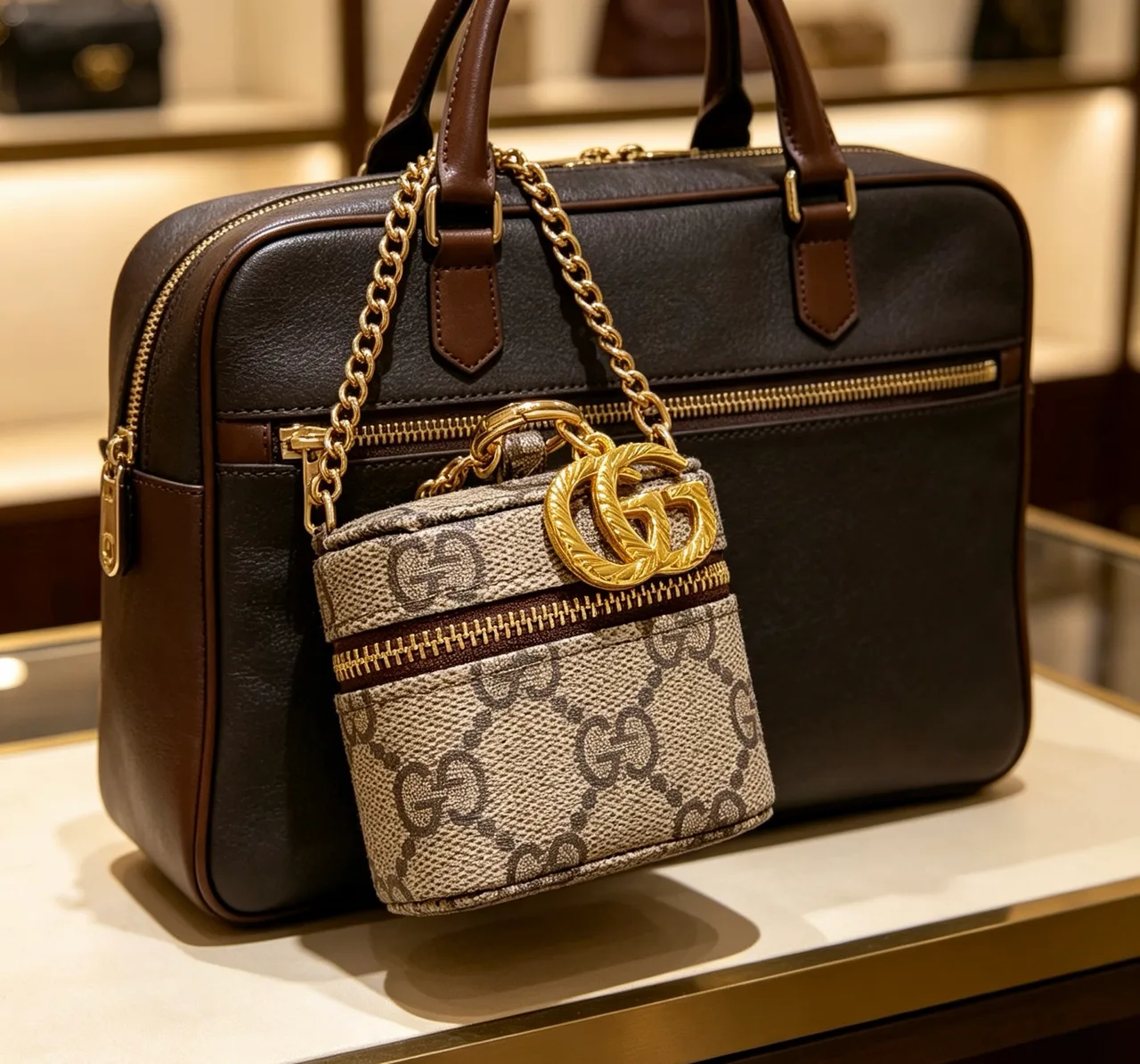 Gucci Mini Cylindrical Bag Charm in Beige · view 8