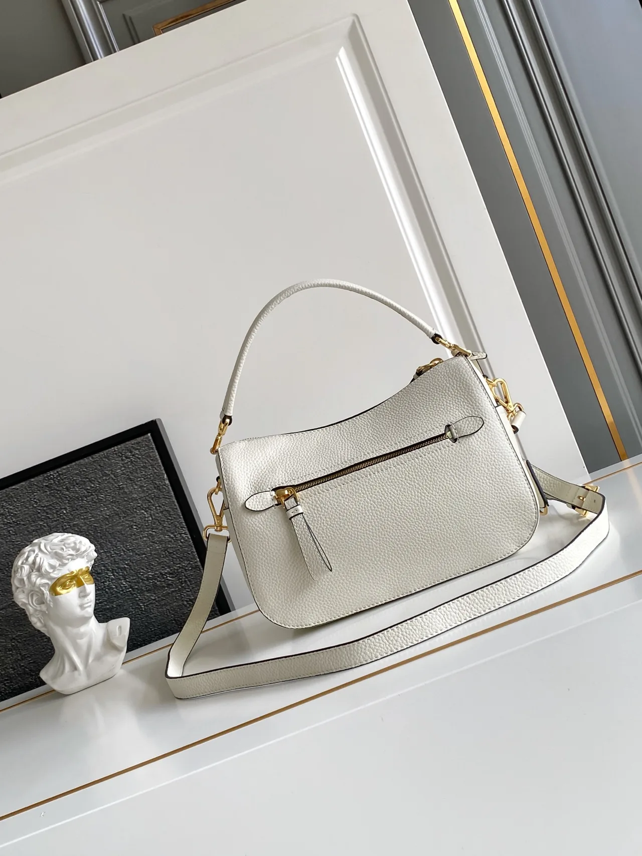 Prada Calfskin Smooth Hobo Bag in White · view 3
