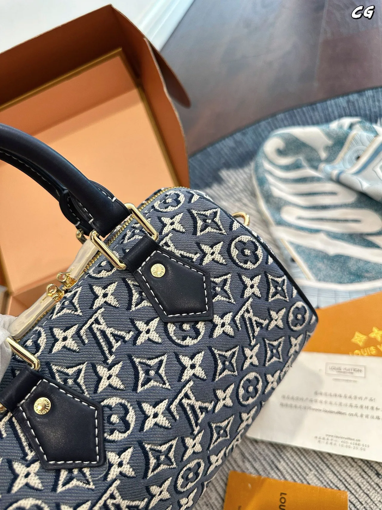 Louis Vuitton Canvas Denim Monogram Glossy Top-Handle Bag in Blue · view 8