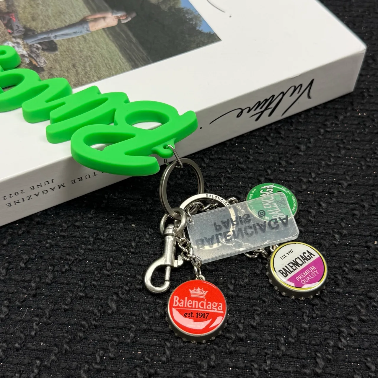 Balenciaga Script Keychain in Green · view 6