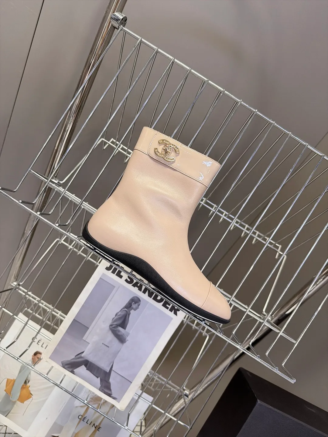 Chanel Calfskin Glossy Ankle Boots in Beige · view 5