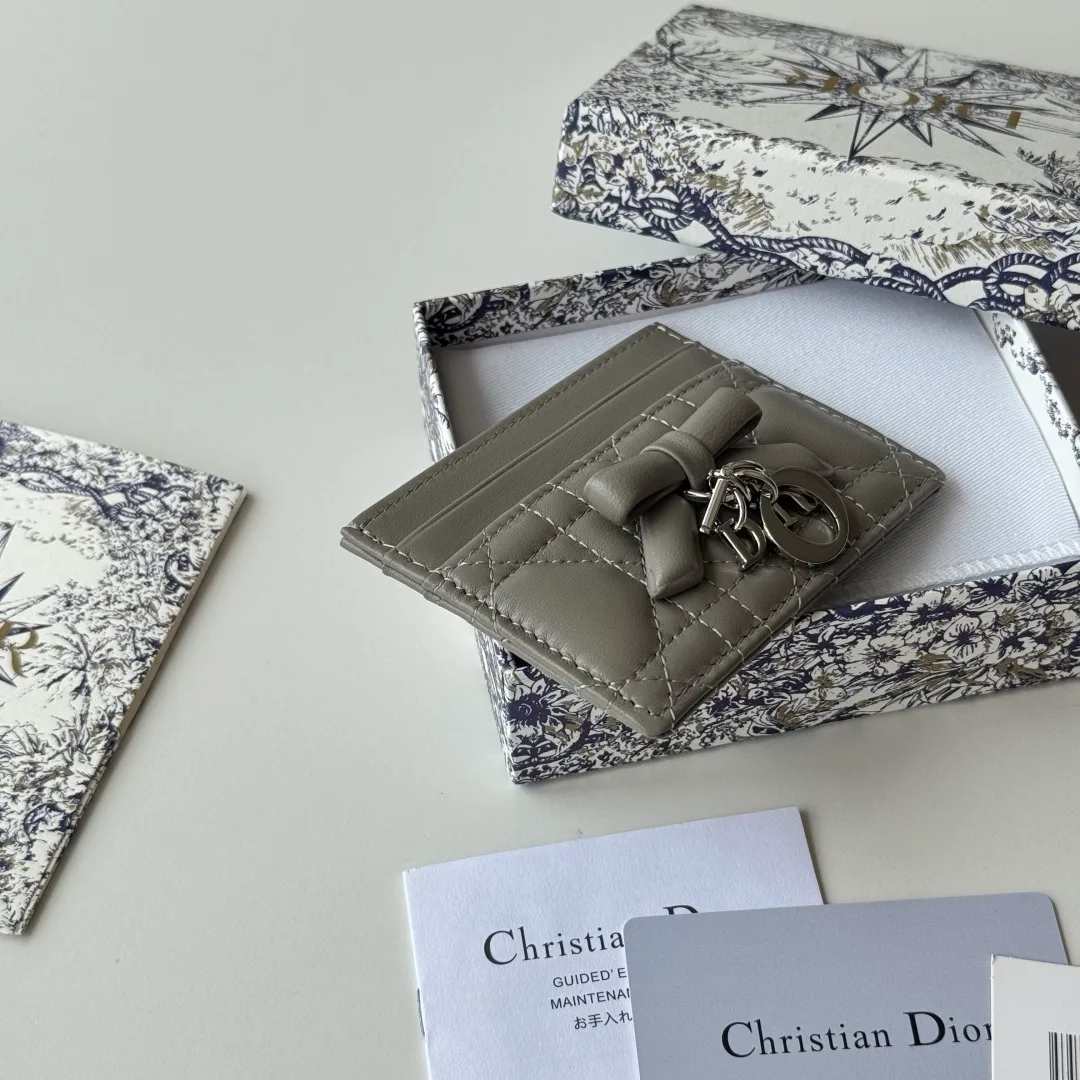 Dior Lambskin Quilted Bow Cardholder in Grey · view 6