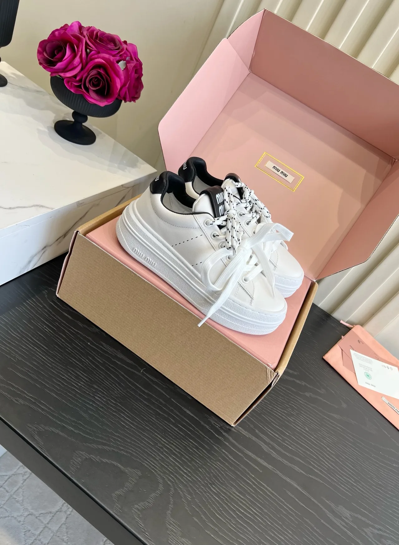 Miu Miu Cowhide Denim Sneakers in White · view 3