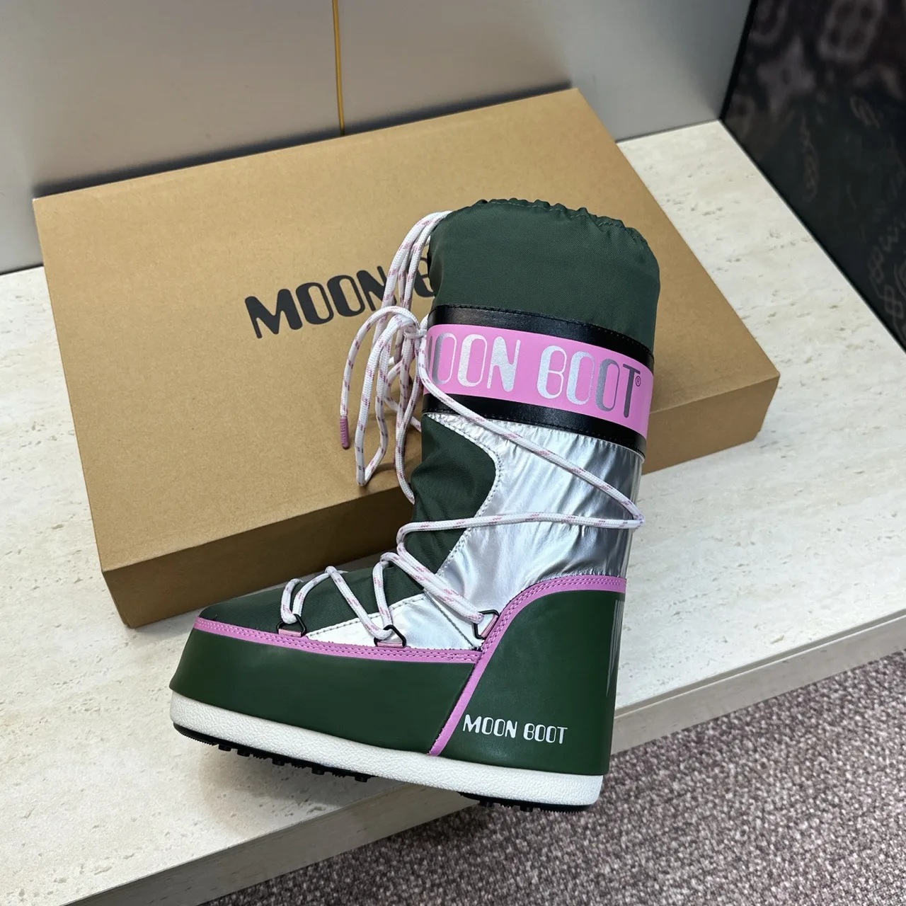 Moon Boot Lace-Up Snow Boots in Green · view 5