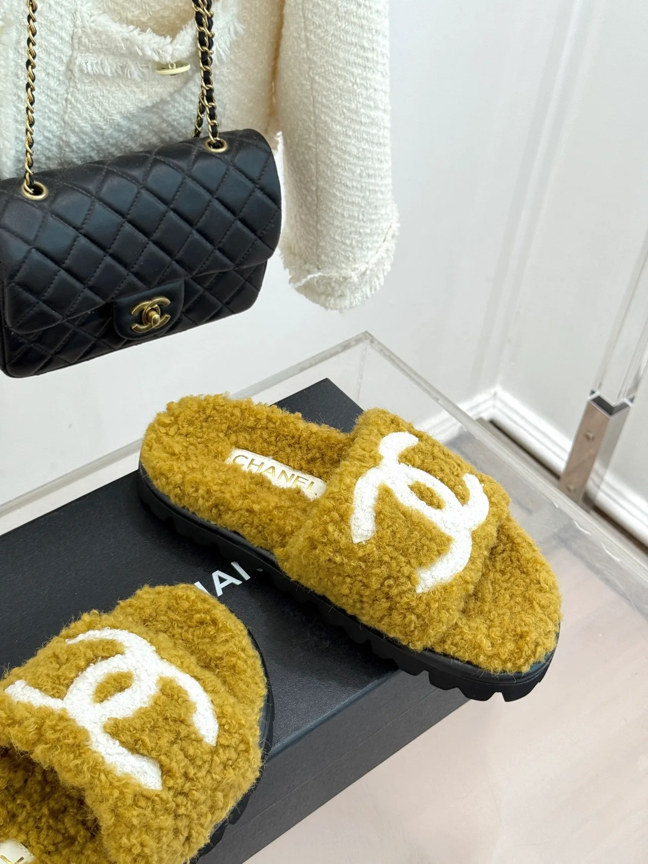 Chanel Denim Slippers in Yellow · view 5