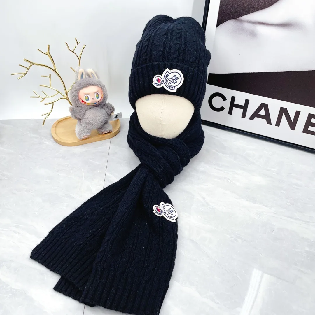Moncler Wool Ribbed Hat Scarf and Gloves Set in Blue · view 2