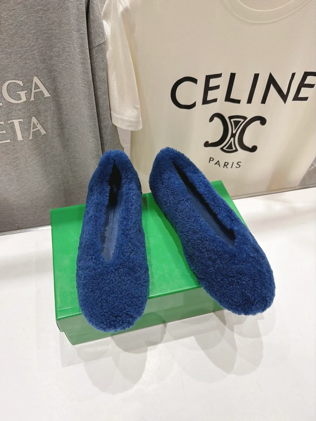 Round-Toe Plush Slip-On Flats in Blue · view 2