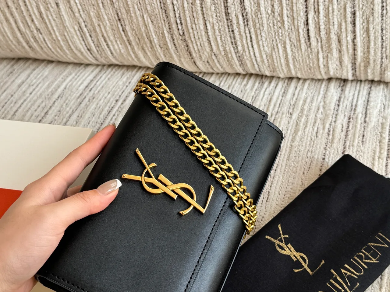 Saint Laurent Monogram chain wallet in Black & White · view 7