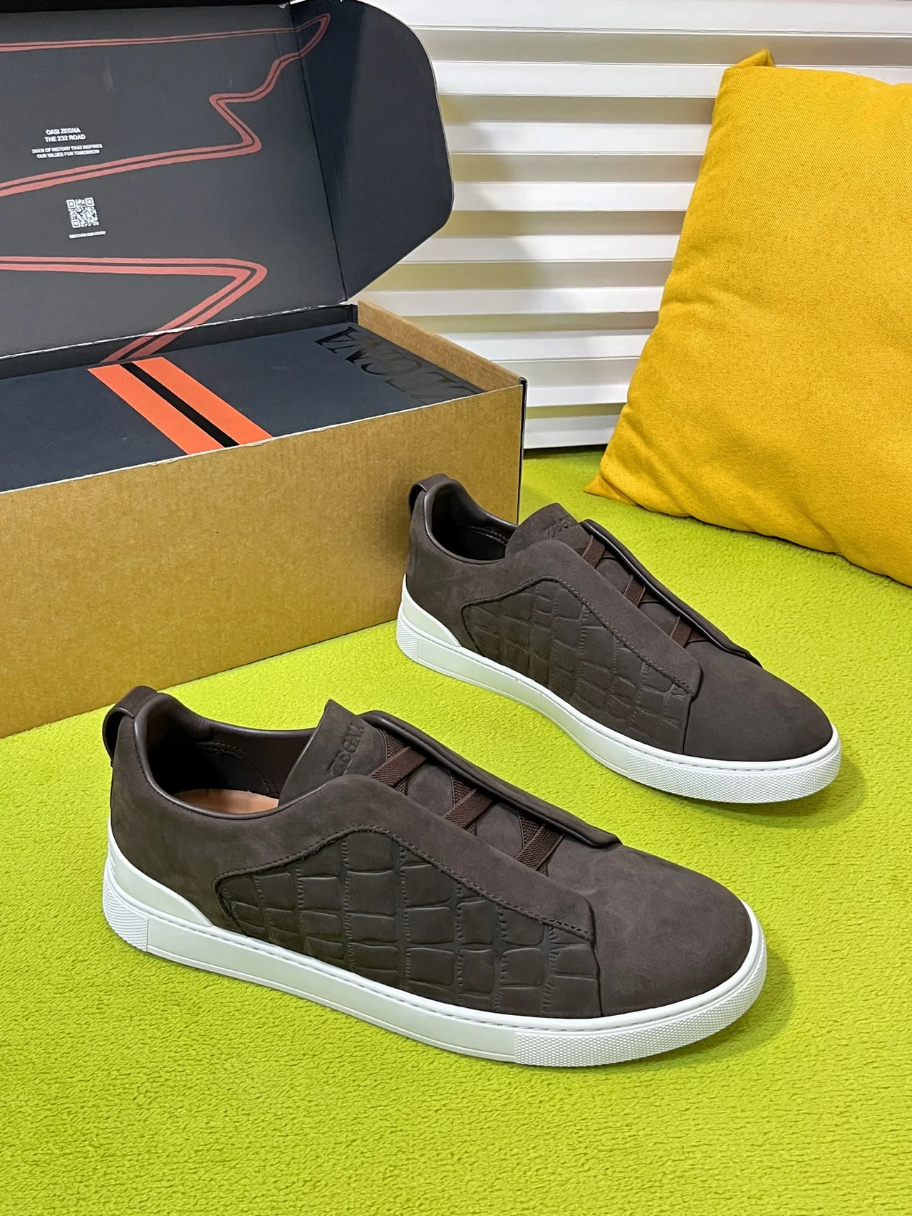 Zegna Triple Stitch Sneakers in Brown · view 1